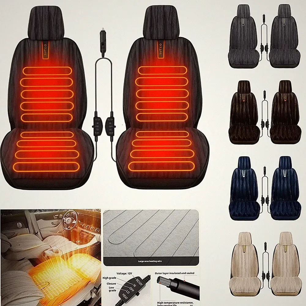 12V Car Heated Front Seat Cover Winter Plush Car Seat Cushion Set for Front Seat