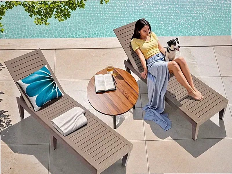 All-Weather Outdoor Chaise Lounge Chairs, Set of 2, 5-Position Adjustable