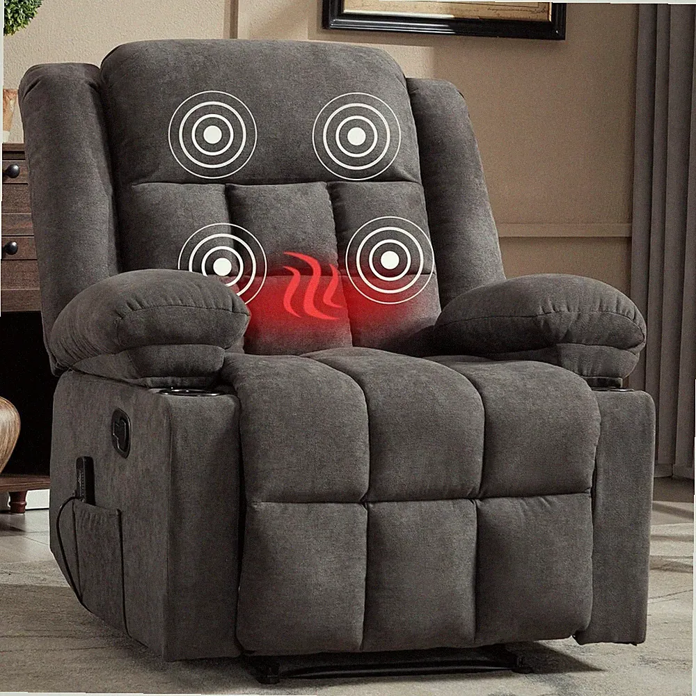 EBELLO Manual Recliner Chair with Massage & Heat, Cup Holders & Storage Pocket