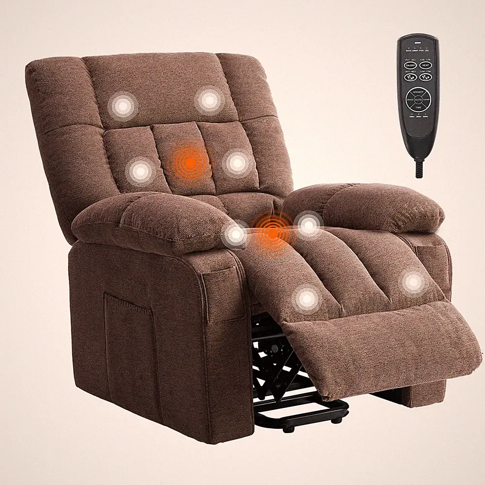 Electric Power Lift Reclining Sofa Fabric Recliner Chair w/Remote&Massage & Heat