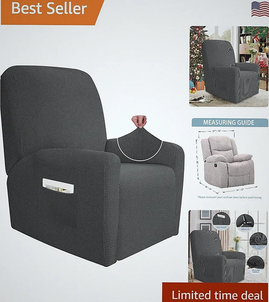 Elegant 4-Piece Super Stretch Recliner Cover Set - Gray Slipcover for Recliners
