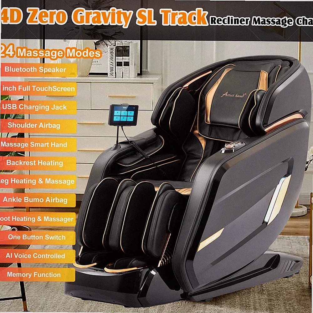 Full Body 4D Zero Gravity Massage Chair Recliner SL Track,AI Voice,Heat,24 Modes