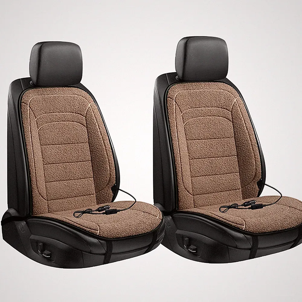 Heated Car Seat Cover Cushion Heating Warming Pad Set Lamb Wool 12V For Winter