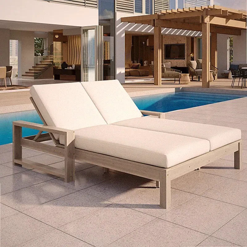 Outdoor Double Chaise Lounge Chair 5-Position Adjustable Patio Daybed Poolside