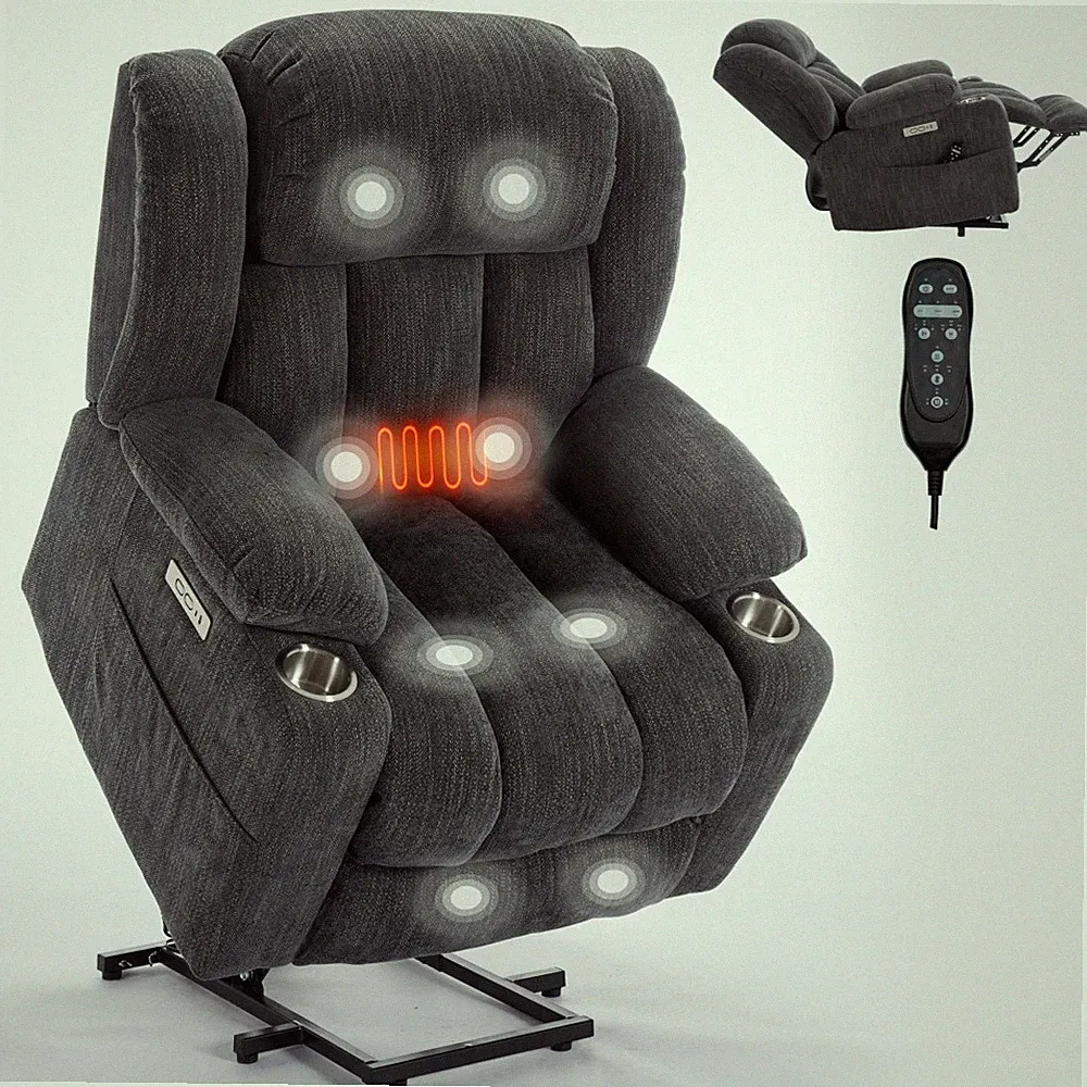 Power Lift Recliner Chair 350LBS w/ Massage & Heat, USB-C & Cup Holders
