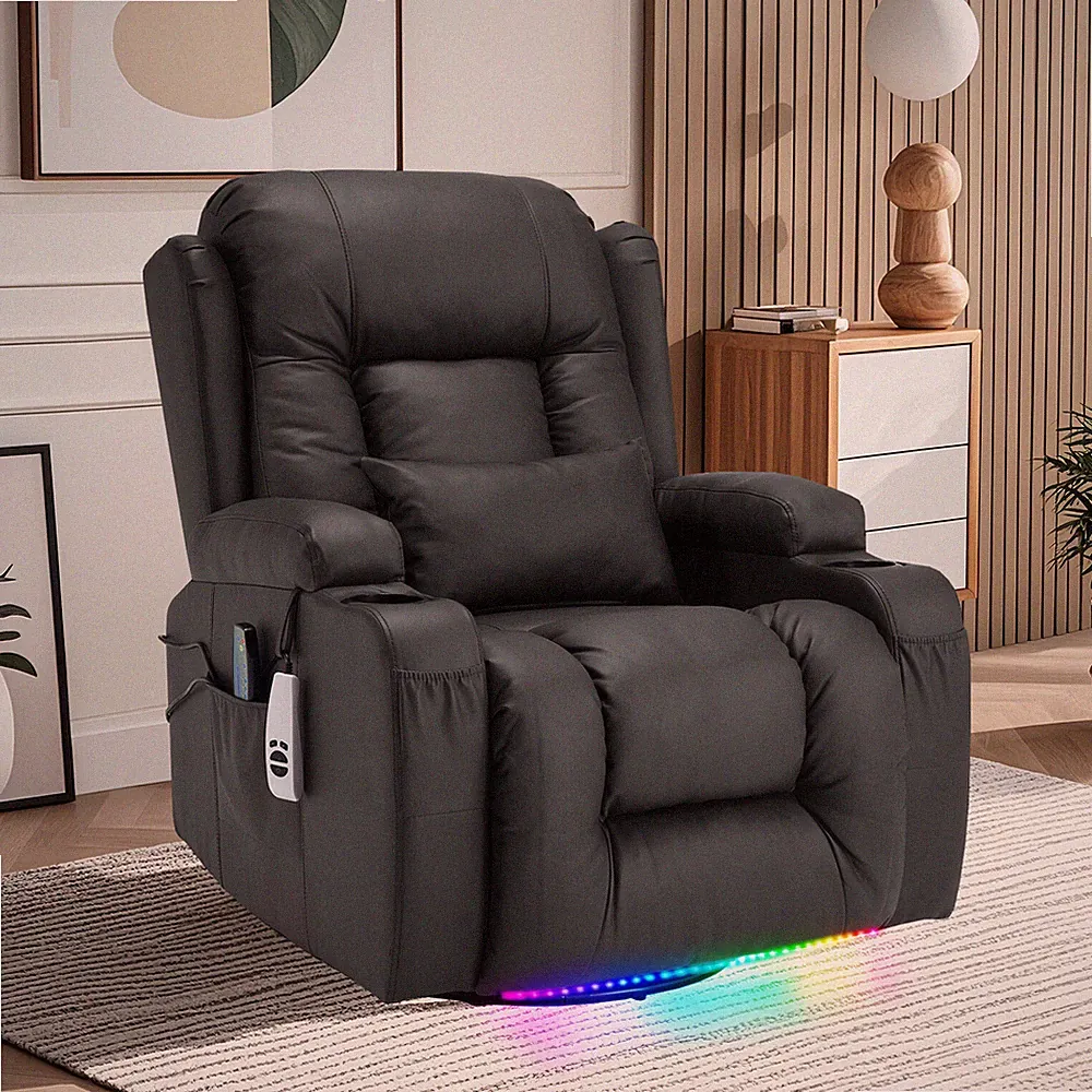 SnyFivv Power Swivel Recliner Chair Rocker Sofa w/LED Light Massage and Heat