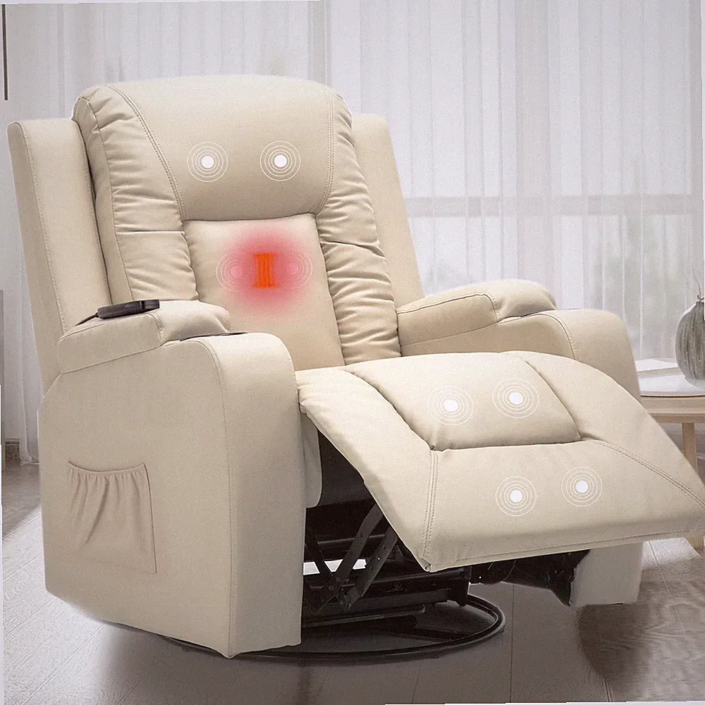 Swivel Rocker Recliner Chair, 35.8" Wide PU Leather Rocking Sofa with Heated Mas